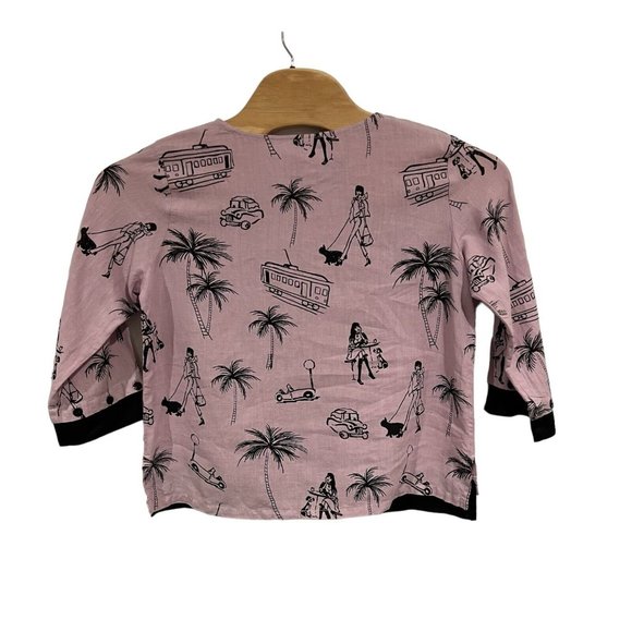 Vintage FC Fleece Chemise 100% Linen Blouse Top Women Size M/fun Print Made USA - Picture 2 of 16